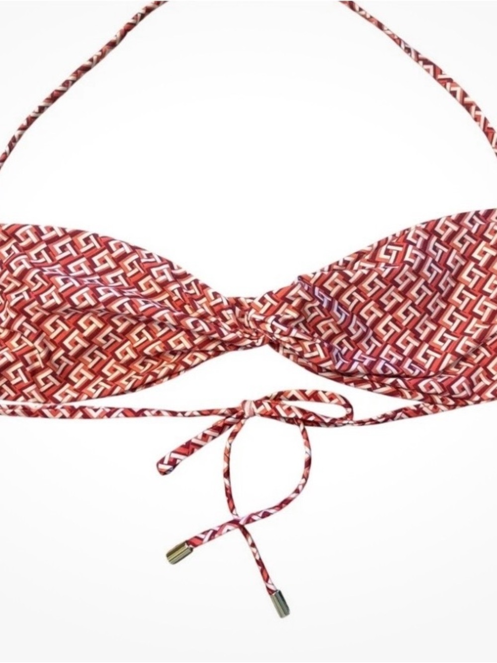 Monday Swimwear | Tamarama Bandeau Top, Red Lattice Geo, Size V (XL) - NWT